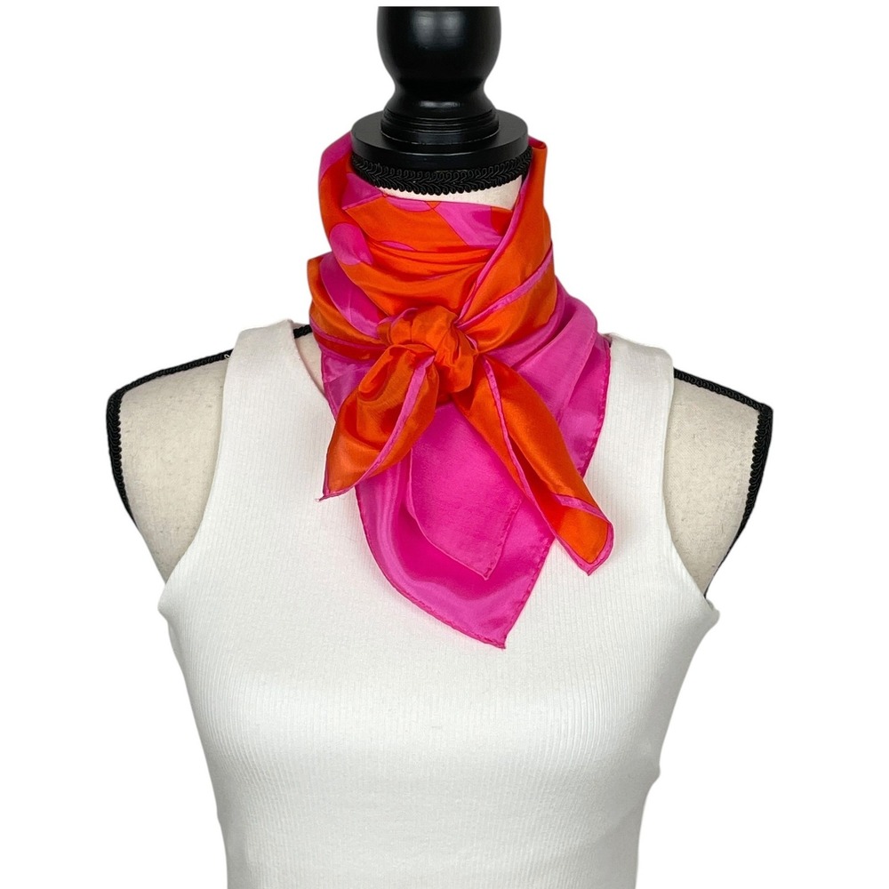 VTG The Specialty House Fuchsia Orange Polka Dot 100% Silk Scarf 31x31 Japan x31
